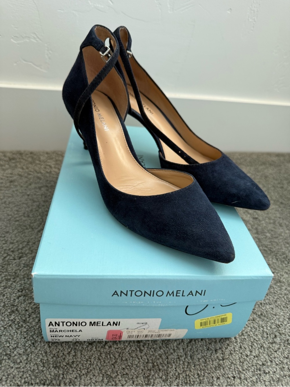 ANTONIO MELANI Navy Suede Pointed-Toe Slingback Pumps